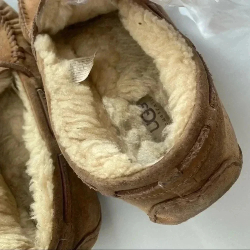 UGG Australia Dakota Chestnut brown Suede Moccasin Wool Fur Slippers Sho… - Picture 8 of 11